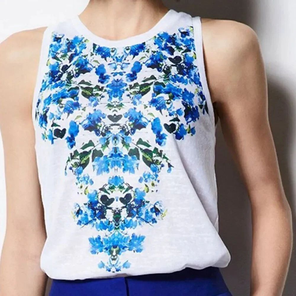 Milly White Blue Floral Sleeveless Lightweight Tank Top Women’s XS